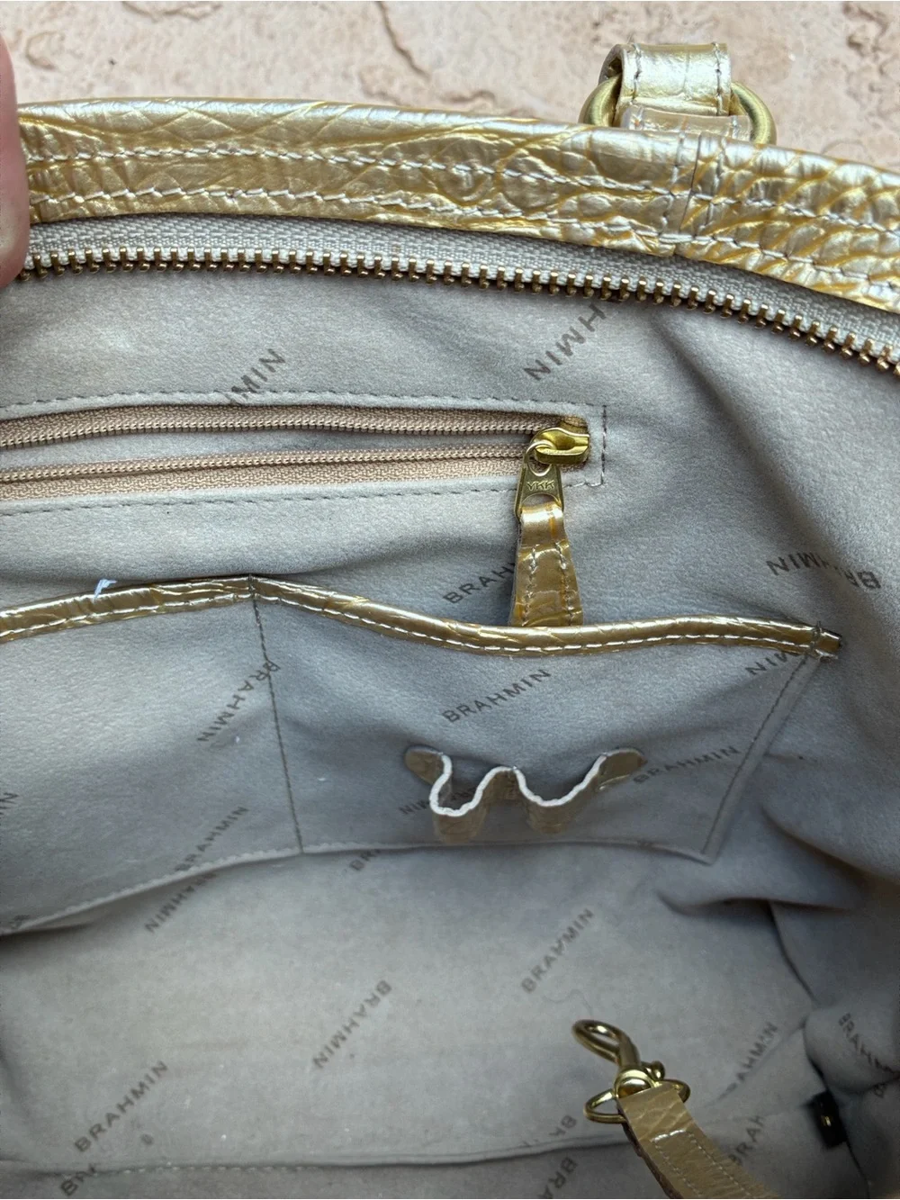 Brahmin Metallic Gold Croc-Embossed Satchel duxbury Melbourne medium M